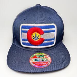 Colorado Flag Cannabis Leaf Navy Snapback Hat Big Bear Adjustable NWT